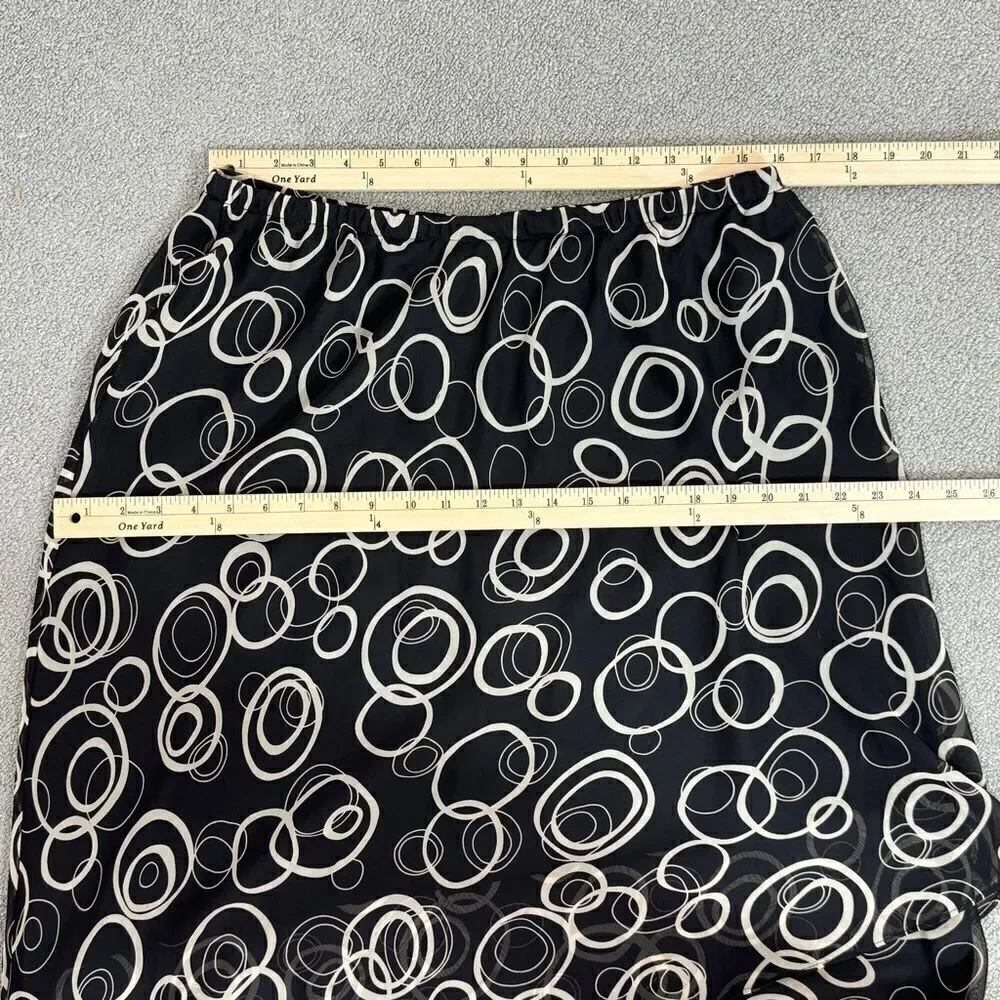 Karin Stevens Layered Chiffon Geometric Circle Print Midi‎ Skirt Black 16W